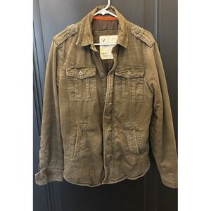 American Eagle Outfitters Men S Olive Green Utility Field Jacket Button FADED